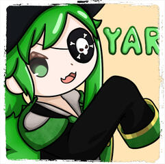 A static emote of Emmikthe3rd Yarring like a pirate derp, it's very cute.